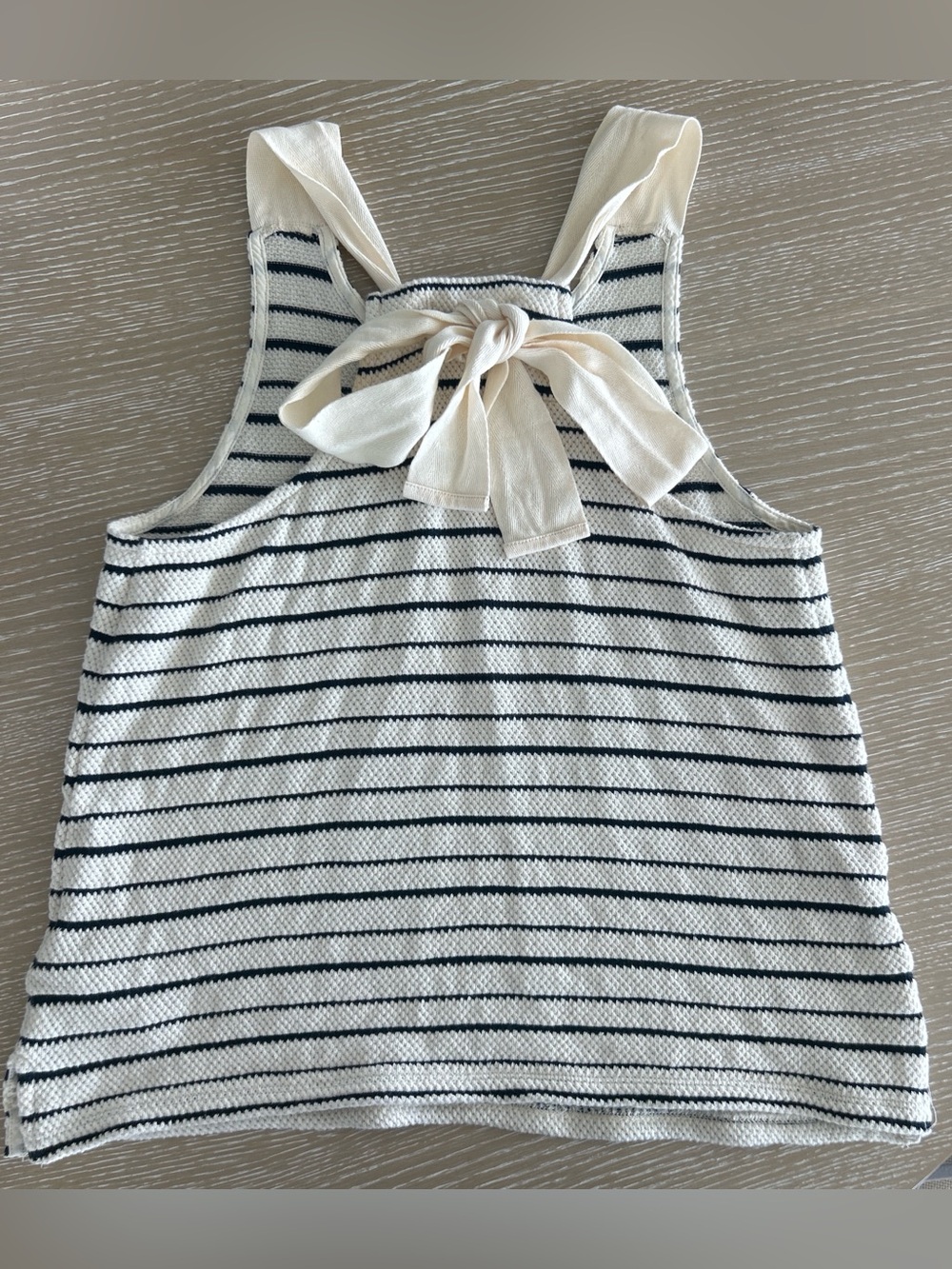 Madewell Women’s Small Halter Knit Top Cream Navy Stripe Bow Back Sleeveless